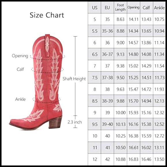 Knee High Cowgirl Boots Embroidered Pull On Pointed Toe Chunky Heel Wide Calf - Picture 4 of 7